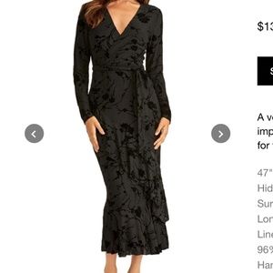RACHEL Roy long black velvet Dress, Velour flowers, SMALL, long sleeve, holiday